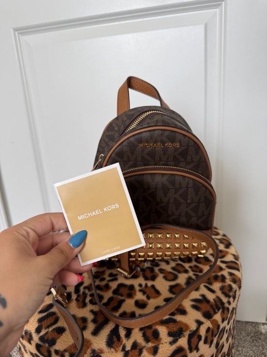 NWT Michael Kors Abbey XS Studded Backpack Brown Signature Logo Acorn main image 7